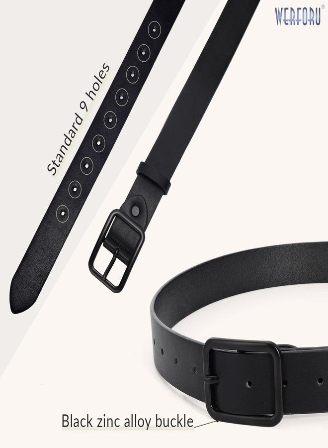 WERFORU Women Classic Black Leather Belt With Square Black Buckle For Jeans Pants,1.3" width - Image 3