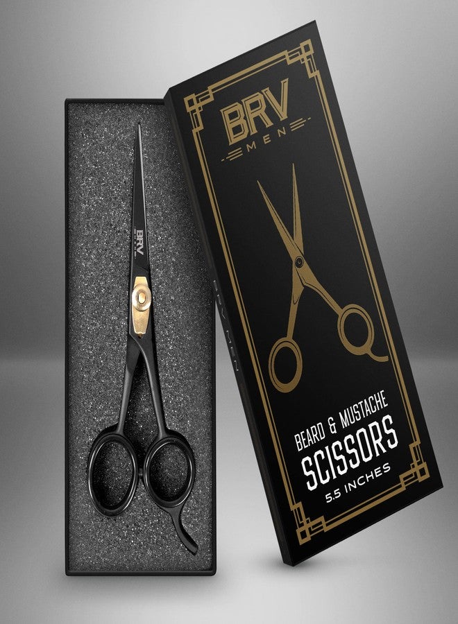 BRV MEN Razor Sharp Beard & Mustache Scissors - 5" - High Carbon Stainless Steel - Facial Hair Trimming Shears - RIGHT HANDED, Black - Image 2