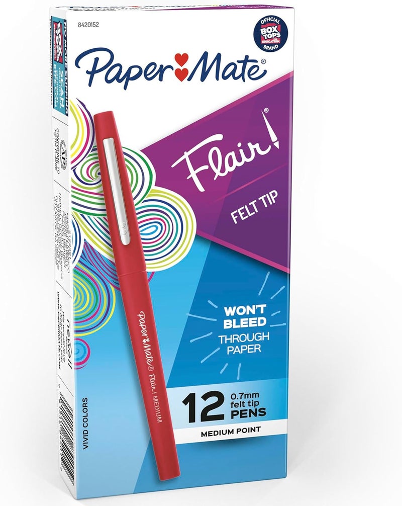 Papermate Flair Felt Tip Pens Medium Point (0.7mm) Red 12 Count - Image 1