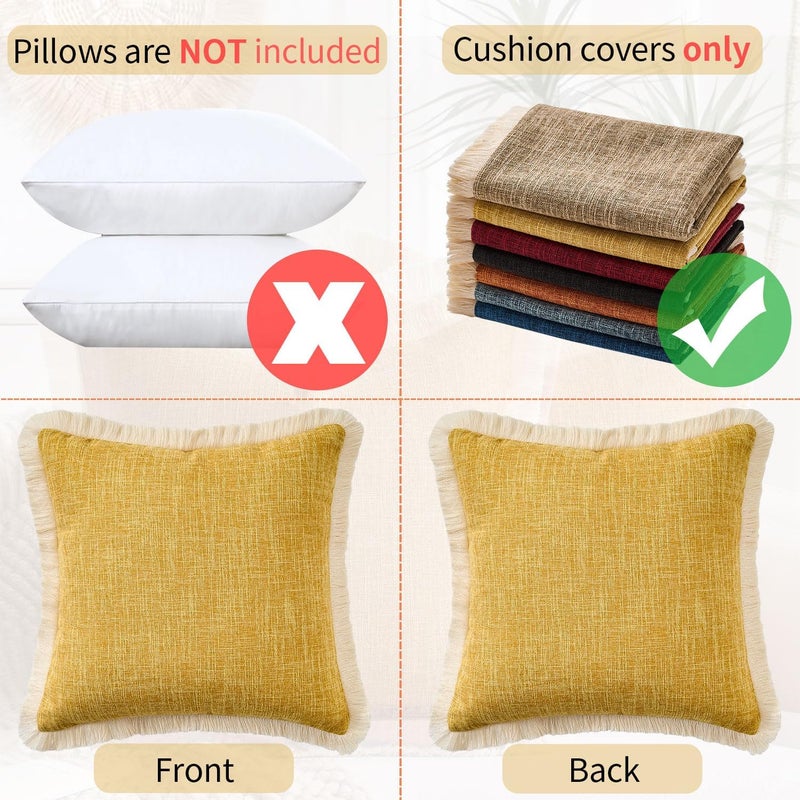 KWLET Decorative Linen Fringe Throw Pillow CoversPillow Covers 18x18 Farmhouse Pillows Boho Pillow Covers with Tassels Soft Accent Pillowcase for Couch Sofa Bed Living Room Home Decor Mustard Yellow - Image 5