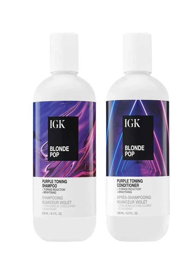 IGK Blonde Pop Shampoo + Conditioner Set | Purple Toning + Brighten + Neutralize Brass | Vegan + Cruelty Free | 8 oz (Set of 2) - Image 1