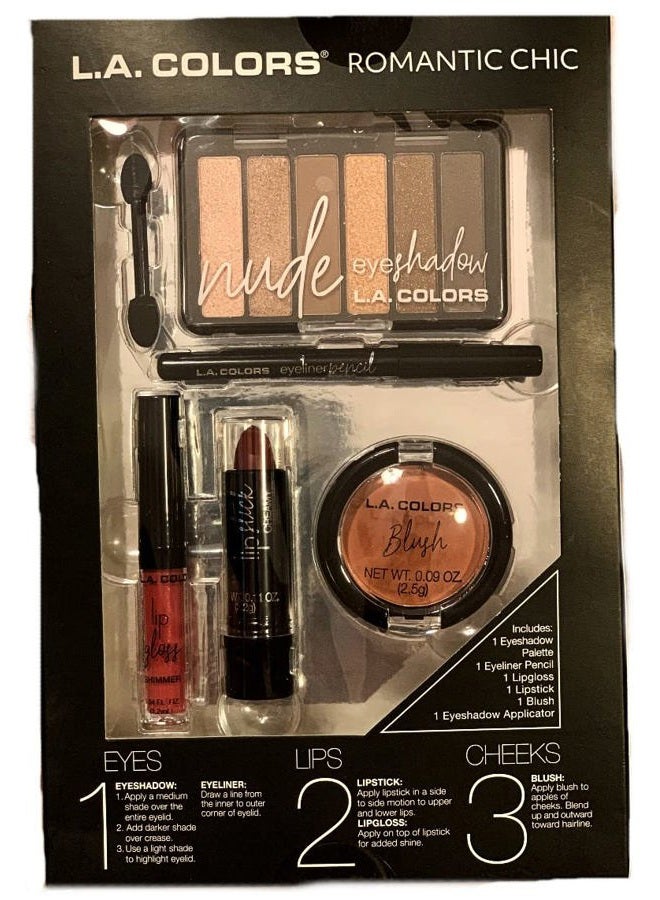 L.A. Colors Romantic Chic Makeup Set - Includes Eyeshadow, Lipgloss, Lipstick, Eyeliner, and Blush - Image 1