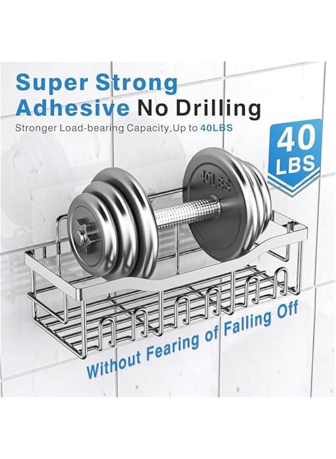 بيوينتي علبة دش من 5 قطع، منظم حمام لاصق للتخزين في الحمام والمطبخ، بدون ثقب، سعة كبيرة، ارفف منظمة للحمام من الستانلس ستيل المقاوم للصدا لرف الدش الداخلي، فضي - Image 5