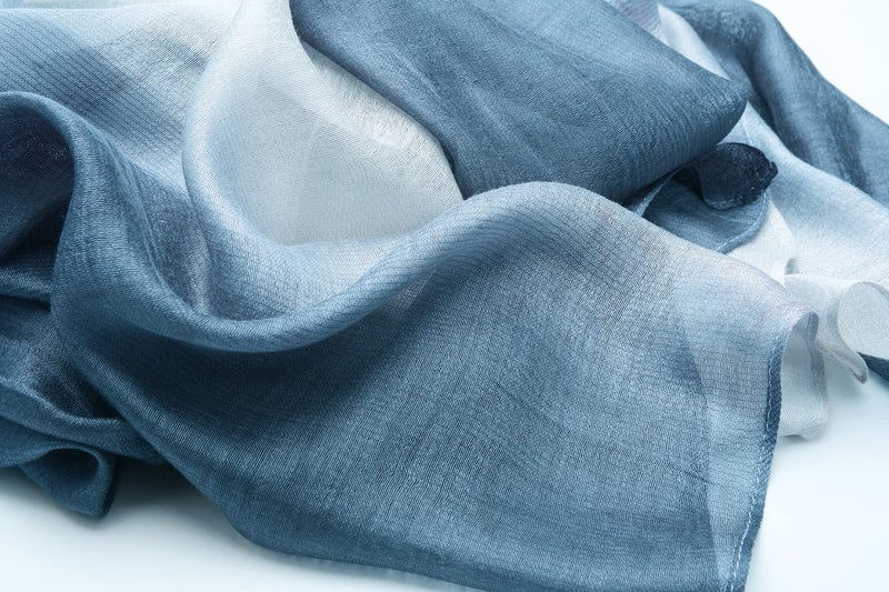 SNUG STAR Cotton Silk Scarf Elegant Soft Wraps Color Shade Scarves for Women (Gradient - Light blue) - Image 2
