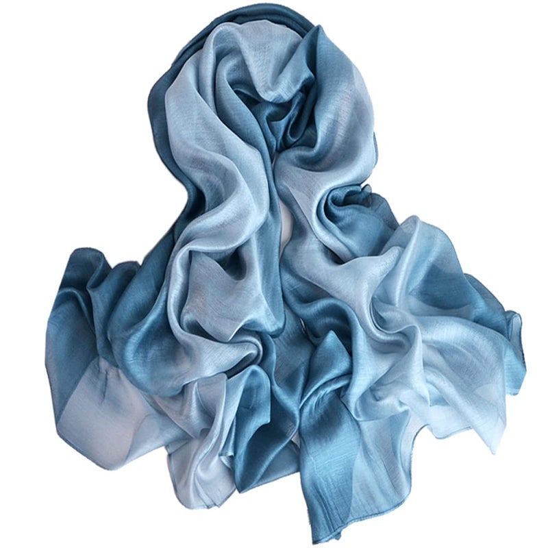 SNUG STAR Cotton Silk Scarf Elegant Soft Wraps Color Shade Scarves for Women (Gradient - Light blue) - Image 1