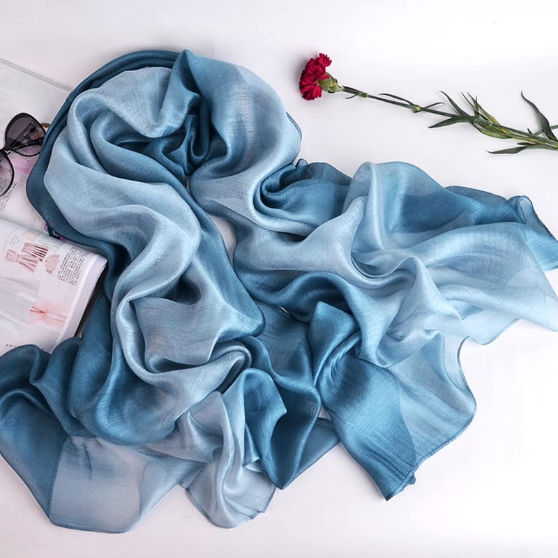 SNUG STAR Cotton Silk Scarf Elegant Soft Wraps Color Shade Scarves for Women (Gradient - Light blue) - Image 4
