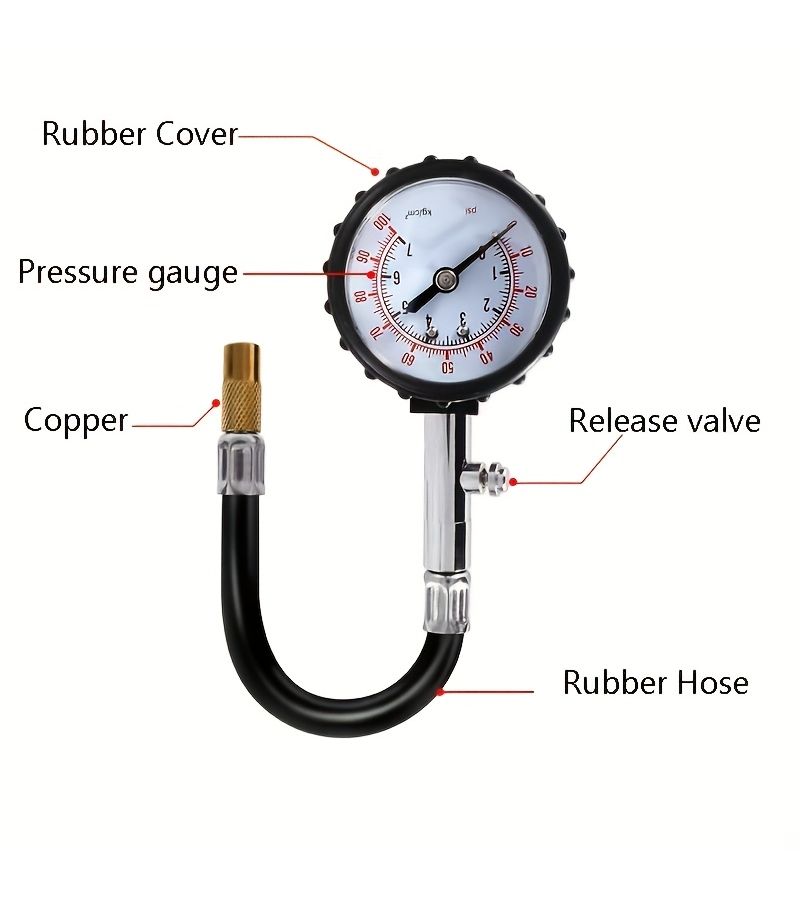 0 100 PSI High Precision Tire Pressure Gauge with a Raw Material Belt 2pcs Set Professional Digital Air Pressure Meter Precise Easy to Read Dial for Cars Trucks Motorcycles - Image 4
