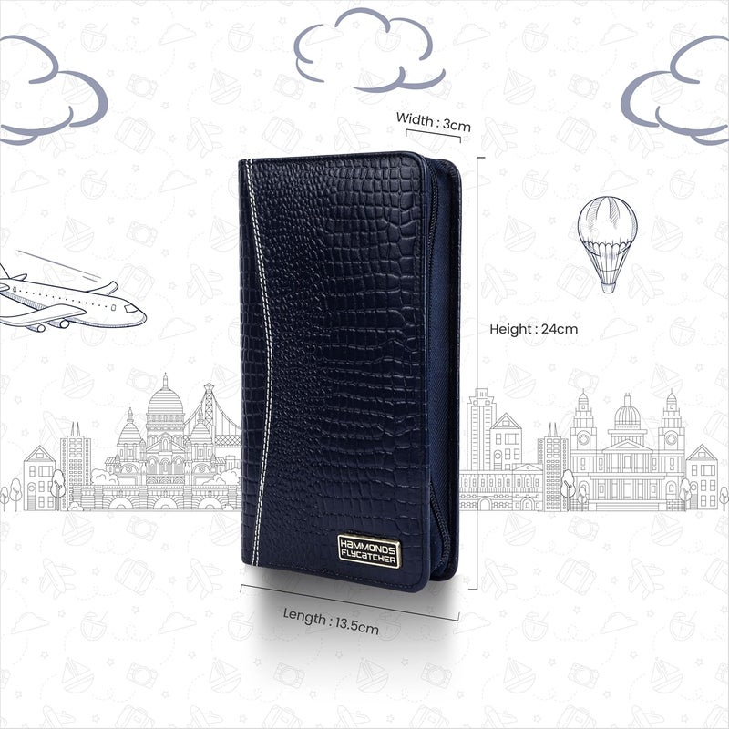HAMMONDS FLYCATCHER Genuine Leather Passport Cover for Men, Passport Cover for Women, RFID Passport Holder for Men, Travel Accessories for Man, Passport Bag, 7 ATM Card Slots - Croc Blue - Image 4