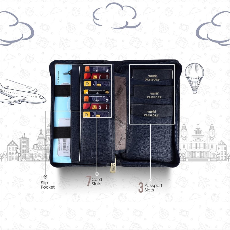 HAMMONDS FLYCATCHER Genuine Leather Passport Cover for Men, Passport Cover for Women, RFID Passport Holder for Men, Travel Accessories for Man, Passport Bag, 7 ATM Card Slots - Croc Blue - Image 5