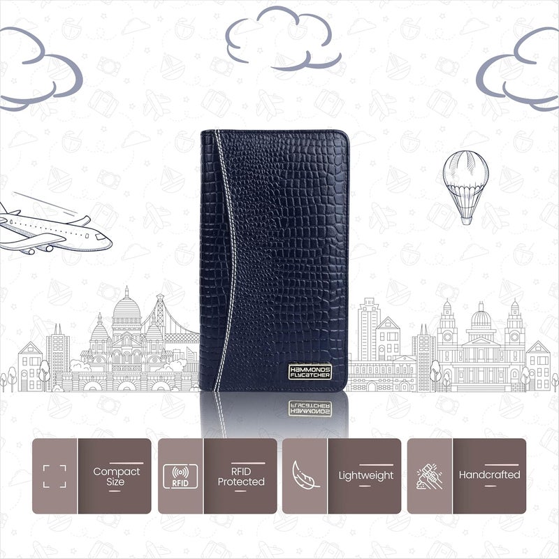 HAMMONDS FLYCATCHER Genuine Leather Passport Cover for Men, Passport Cover for Women, RFID Passport Holder for Men, Travel Accessories for Man, Passport Bag, 7 ATM Card Slots - Croc Blue - Image 2