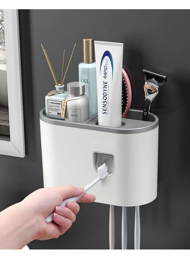 Evona Plastic Wall Mounted Toothbrush Holder Automatic Toothpaste Squeezer Dispenser With Magnetic Single Cup Storage Rack Bathroom Accessories, White - Image 2