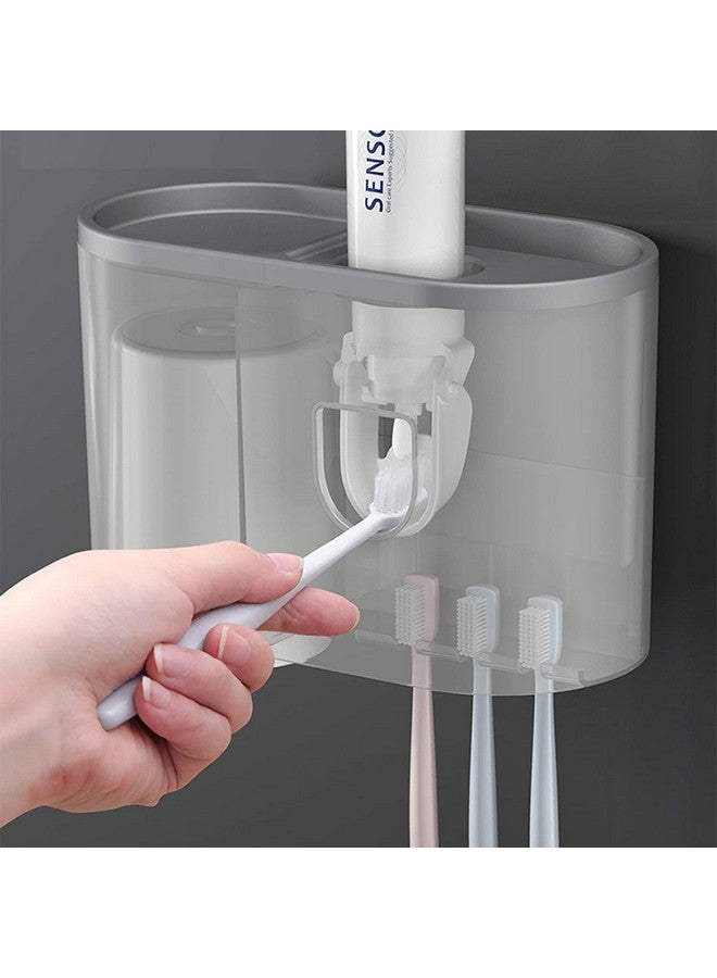 Evona Plastic Wall Mounted Toothbrush Holder Automatic Toothpaste Squeezer Dispenser With Magnetic Single Cup Storage Rack Bathroom Accessories, White - Image 5