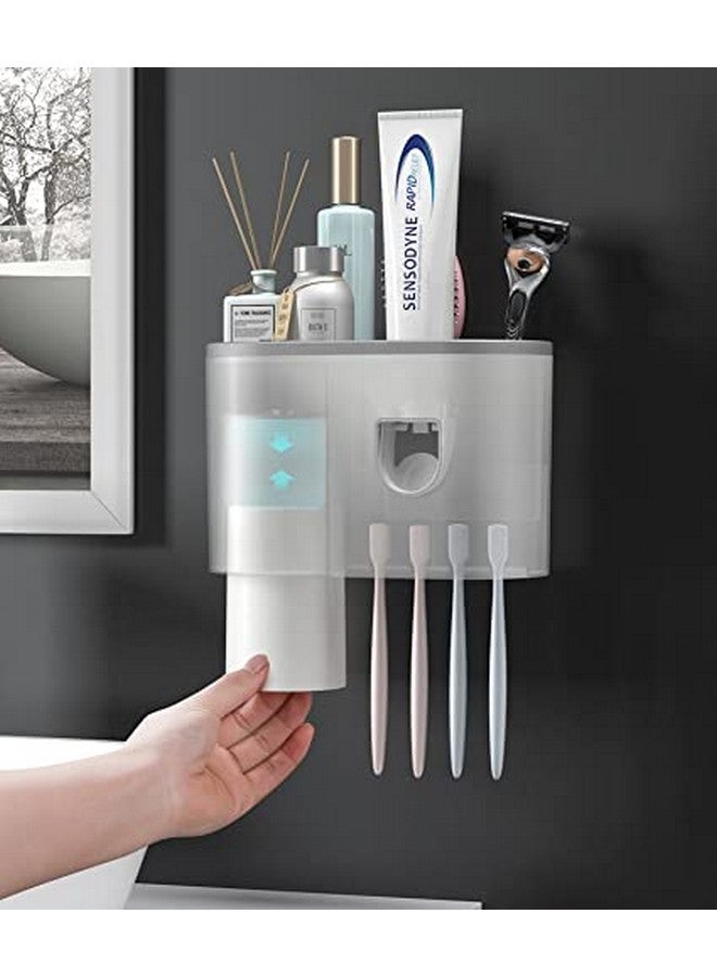 Evona Plastic Wall Mounted Toothbrush Holder Automatic Toothpaste Squeezer Dispenser With Magnetic Single Cup Storage Rack Bathroom Accessories, White - Image 3