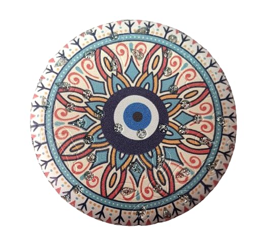 Portable Round Designer Evileye Mirrors with 2x1 Magnifying Glass Studded for Self Grooming Makeup Carry in Purses Handbags Gift Item  - Image 3