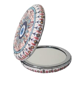 Portable Round Designer Evileye Mirrors with 2x1 Magnifying Glass Studded for Self Grooming Makeup Carry in Purses Handbags Gift Item  - Image 4