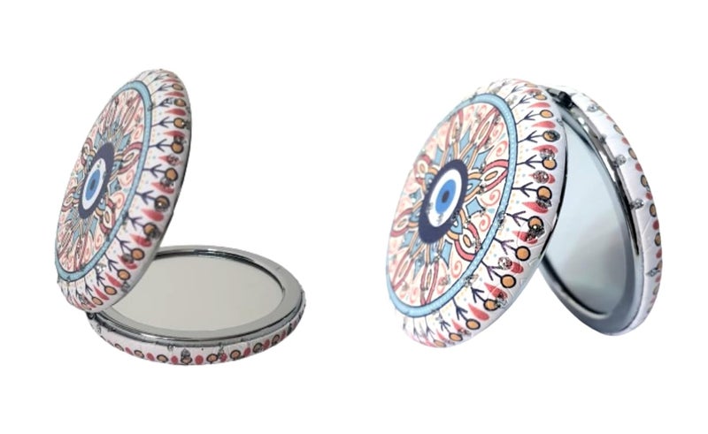 Portable Round Designer Evileye Mirrors with 2x1 Magnifying Glass Studded for Self Grooming Makeup Carry in Purses Handbags Gift Item  - Image 2