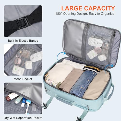 PIJUSHI Travel Backpack for Women Carry on Suitcase Backpack Flight Approved Personal Item Bag Fits 16 Inch Laptop(PE035 Blue) - Image 3
