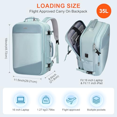 PIJUSHI Travel Backpack for Women Carry on Suitcase Backpack Flight Approved Personal Item Bag Fits 16 Inch Laptop(PE035 Blue) - Image 5