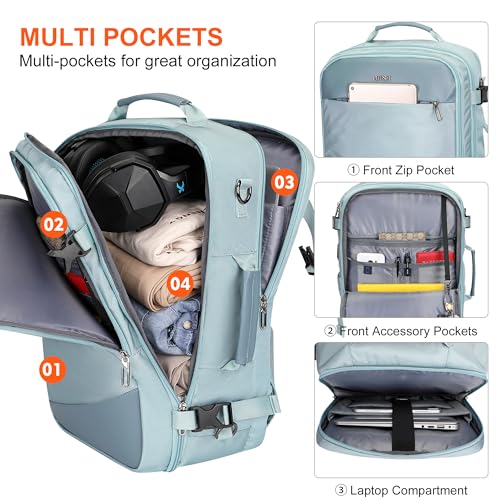 PIJUSHI Travel Backpack for Women Carry on Suitcase Backpack Flight Approved Personal Item Bag Fits 16 Inch Laptop(PE035 Blue) - Image 2