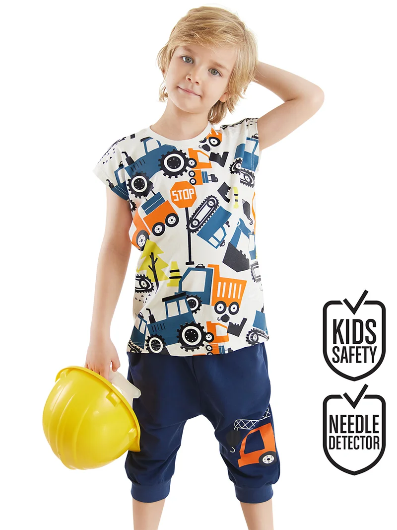 دينوكيدس طقم تي شيرت وشورت كابري للأولاد برسومات مركبات