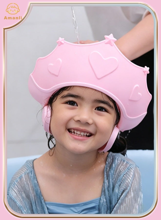 Amanli Baby shower cap, adjustable silicone shower cap, waterproof shower cap, children's ear protection bath cap, cute crown shape, suitable for children - Image 1