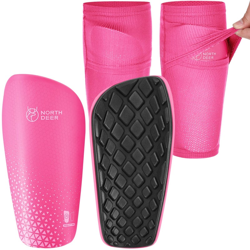 Northdeer Soccer Shin Guards for Boys incl Sleeves with Optimized Insert Pocket Protective Soccer Equipment for Kids Girls Pink S - Image 2
