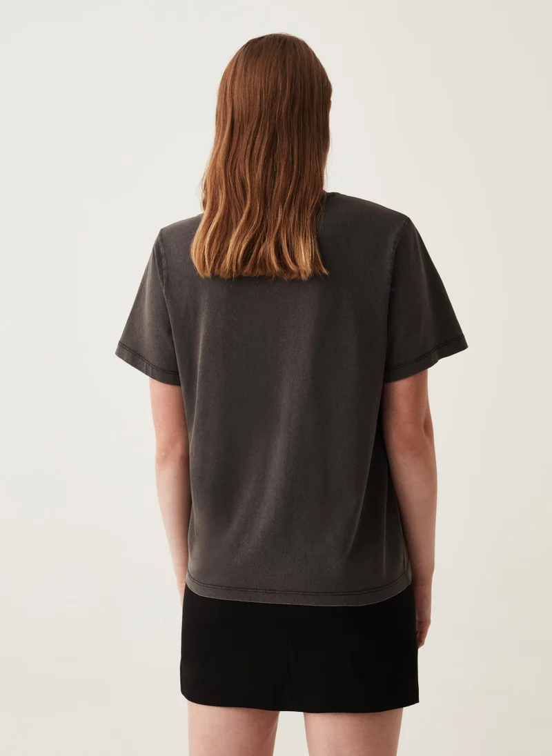 او في اس Ovs Cotton T-Shirt With Round Neck