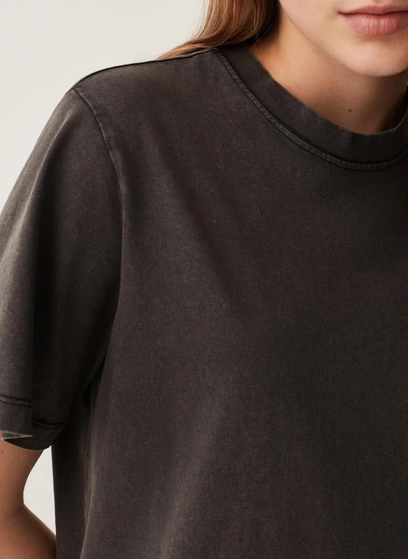 او في اس Ovs Cotton T-Shirt With Round Neck