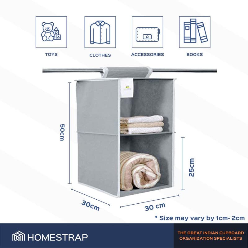 HomeStrap NonWoven Non Woven Fabric 2 ShelfCompartment Closet Cloth Hanging OrganizerClothes Storage Wardrobe Organiser For Almirah GreyPack Of 1Shark Tank Product - Image 3