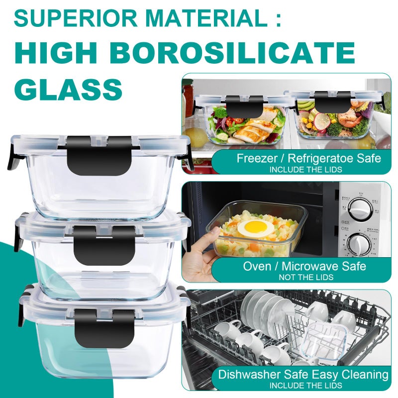 cedarol 3 Pack Bariatric Meal Prep Containers, 8 oz Glass Bowls for Portion Control, Reusable Glass Lunch Box Bento Snack Food Containers with BPA Free Airtight Lids, Bariatric Must Haves - Image 5