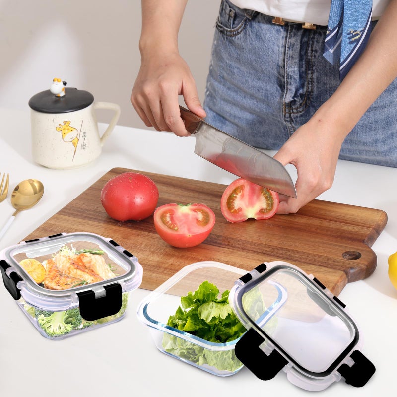cedarol 3 Pack Bariatric Meal Prep Containers, 8 oz Glass Bowls for Portion Control, Reusable Glass Lunch Box Bento Snack Food Containers with BPA Free Airtight Lids, Bariatric Must Haves - Image 2