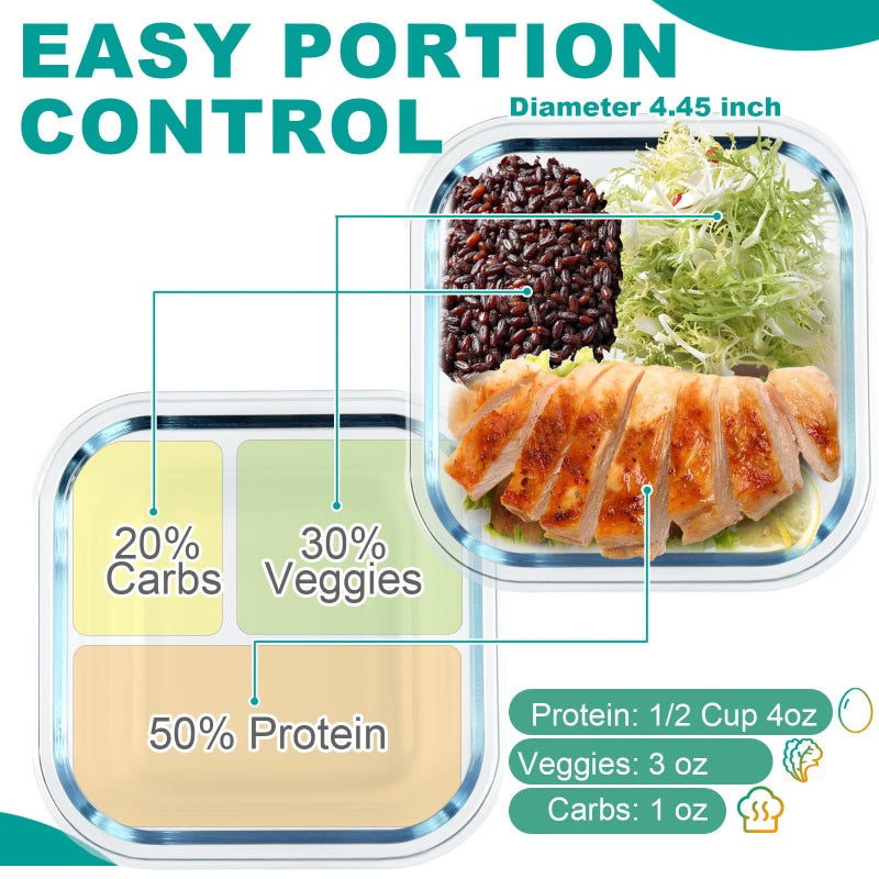 cedarol 3 Pack Bariatric Meal Prep Containers, 8 oz Glass Bowls for Portion Control, Reusable Glass Lunch Box Bento Snack Food Containers with BPA Free Airtight Lids, Bariatric Must Haves - Image 3