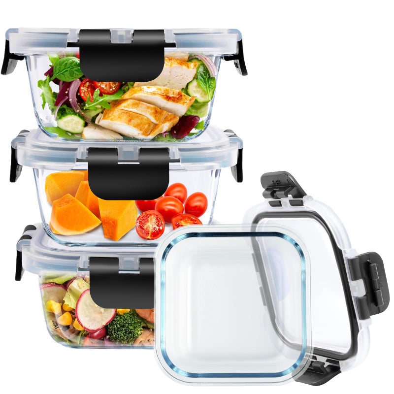 cedarol 3 Pack Bariatric Meal Prep Containers, 8 oz Glass Bowls for Portion Control, Reusable Glass Lunch Box Bento Snack Food Containers with BPA Free Airtight Lids, Bariatric Must Haves - Image 1