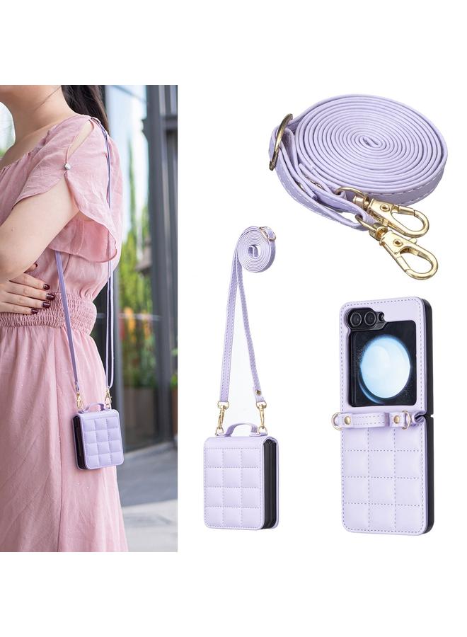 اس-توب جراب هاتف Samsung Galaxy Z Flip6 بتصميم مربع مع حزام كتف من الجلد - Image 1