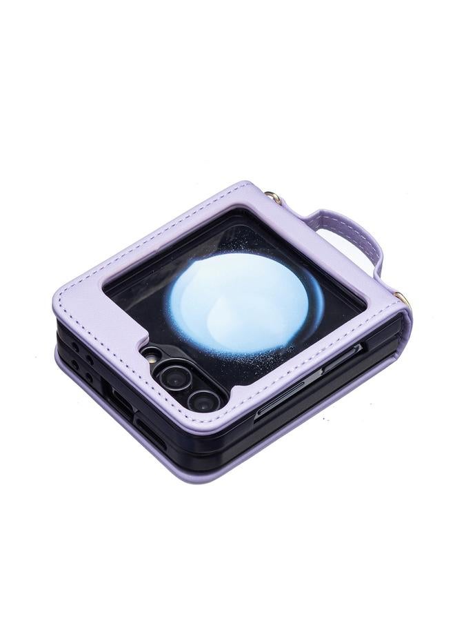 اس-توب جراب هاتف Samsung Galaxy Z Flip6 بتصميم مربع مع حزام كتف من الجلد - Image 3