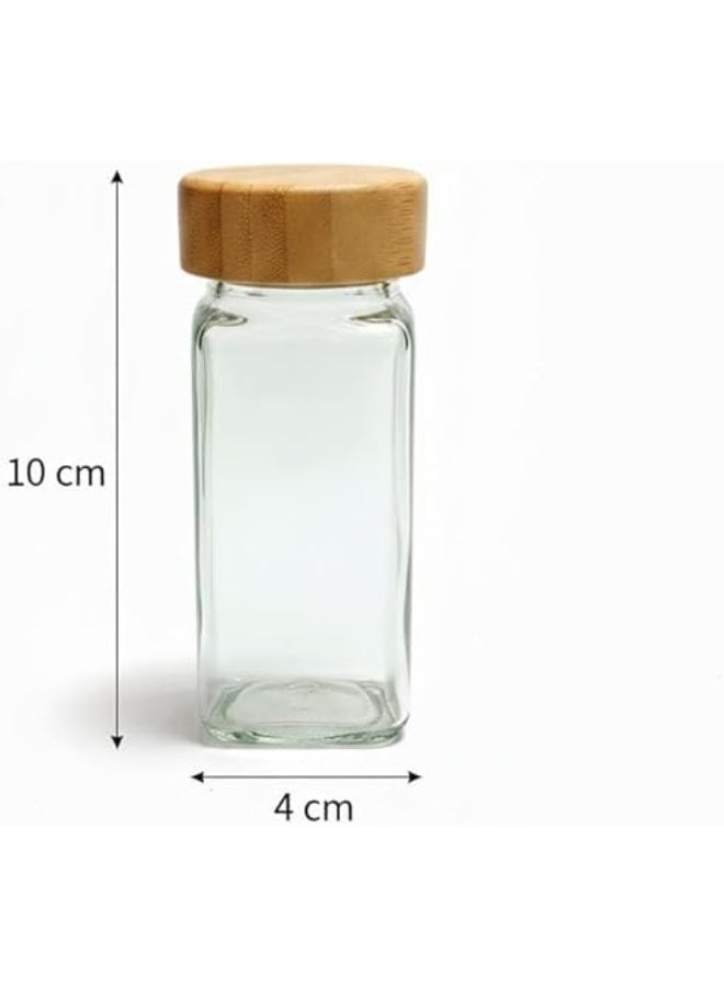 Spaceshoop 12 Piece Glass Spice Jars Set with Bamboo Lids 100Ml Square Spice Containers Airtight Silicone Seal High Glass Organizers for Kitchen and Pantry Storage 100 ML Small - Image 3