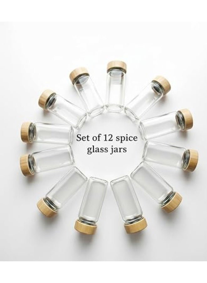 Spaceshoop 12 Piece Glass Spice Jars Set with Bamboo Lids 100Ml Square Spice Containers Airtight Silicone Seal High Glass Organizers for Kitchen and Pantry Storage 100 ML Small - Image 1
