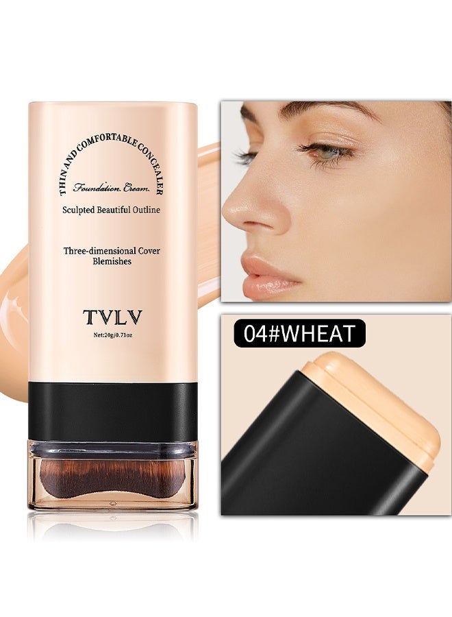 TVLV Face Foundation Contour Stick, 2-in-1 Long-wear Lightweight Contour Brighten Stick Blemish With Brush, Concealer Foundation Cream Stick, Long-Wear, Lightweight Brightening Concealer Makeup, Waterproof, Hydrating Full Coverage Dark Circles & Blemishes - Image 2