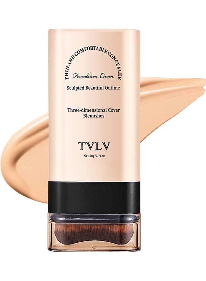 TVLV Face Foundation Contour Stick, 2-in-1 Long-wear Lightweight Contour Brighten Stick Blemish With Brush, Concealer Foundation Cream Stick, Long-Wear, Lightweight Brightening Concealer Makeup, Waterproof, Hydrating Full Coverage Dark Circles & Blemishes - Image 1