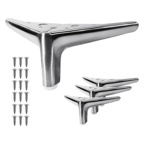 VEHCIL 4-inch Furniture Legs, Legs for Furniture Set of 4, Modern Furniture Feet for Cabinet Sofa Couch Table Chair Bed Dresser Wardrobe Risers DIY Replacement-Brushed Satin Nickel - Image 1