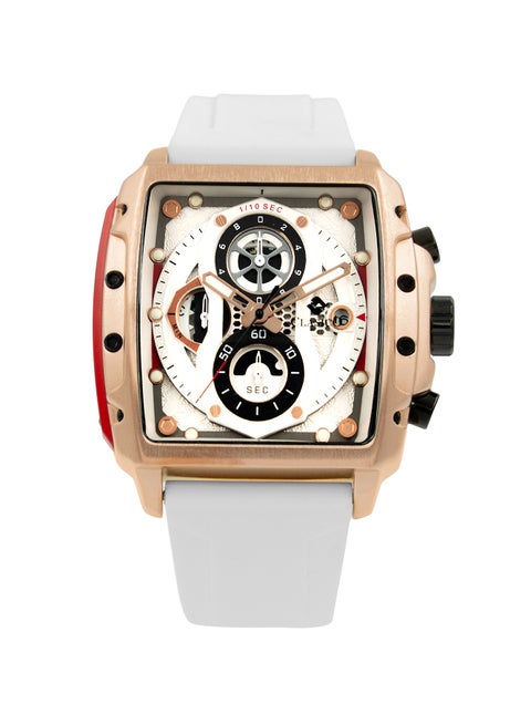 Endurance Men's Chronograph White Edition | 6-Hand Elite Y121 Quartz Movement | Waterproof Rectangular Dial | Genuine Silicone Strap