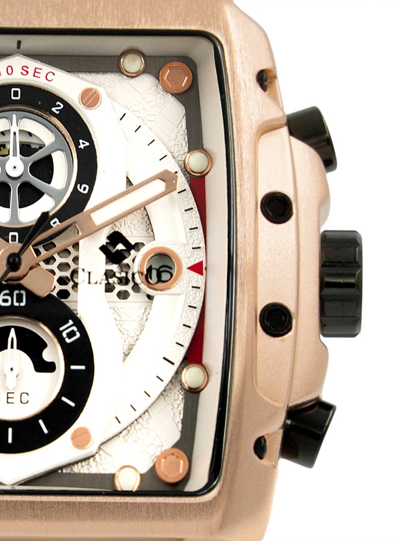 Clasico ساعة كروغراف للرجال من إندورانس - إصدار أبيض | حركة كوارتز ي121 بيد 6 | قرص مستطيل مقاوم للماء | حزام سيليكون أصلي - Image 2