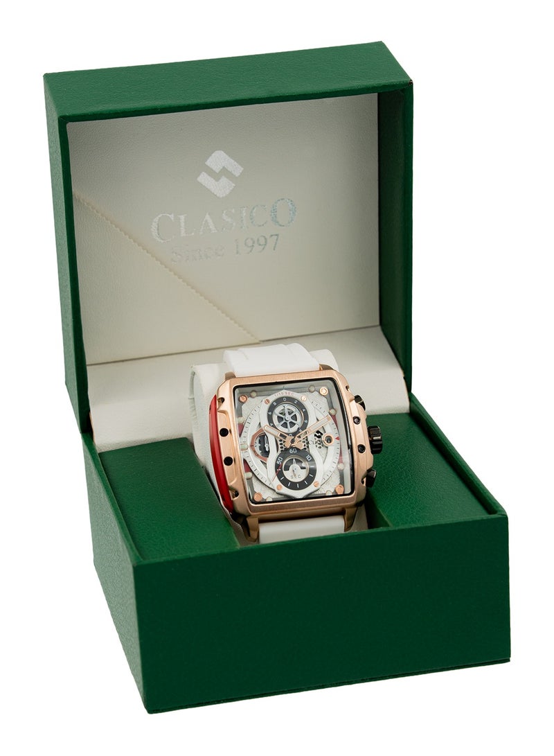 Clasico ساعة كروغراف للرجال من إندورانس - إصدار أبيض | حركة كوارتز ي121 بيد 6 | قرص مستطيل مقاوم للماء | حزام سيليكون أصلي - Image 5