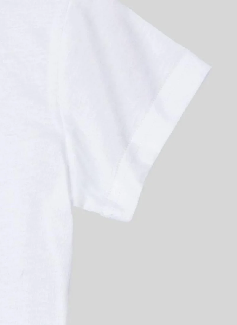 YUNIQEE White Self Design Printed Round Neck Cotton T-shirt