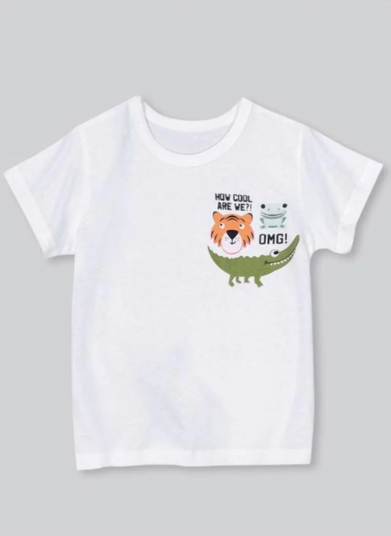 يونيكي White Self Design Printed Round Neck Cotton T-shirt