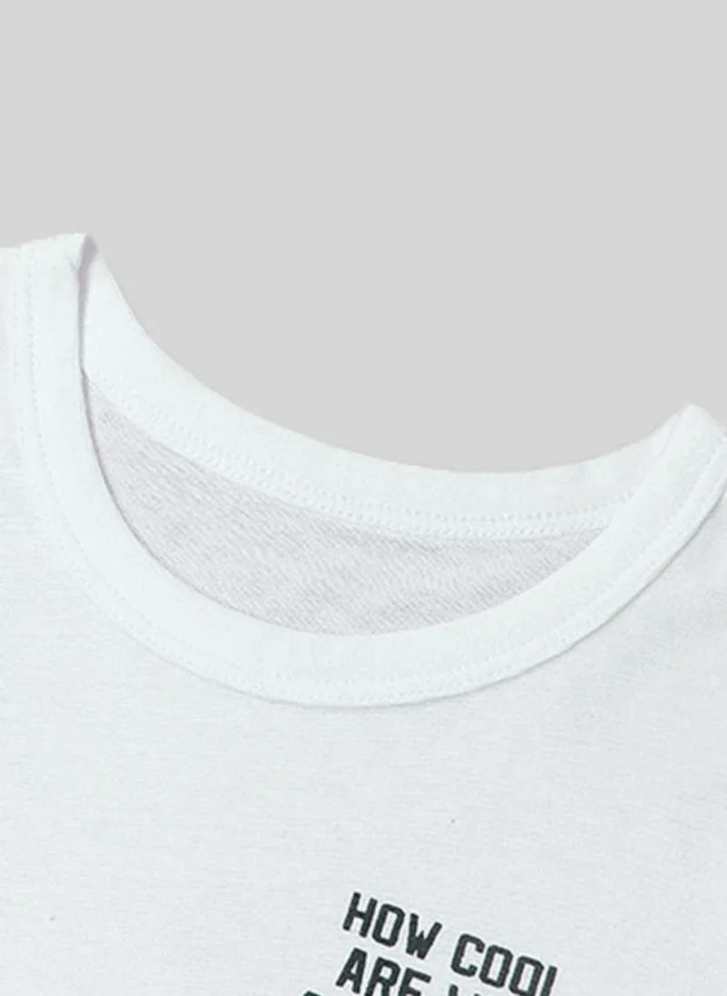 YUNIQEE White Self Design Printed Round Neck Cotton T-shirt