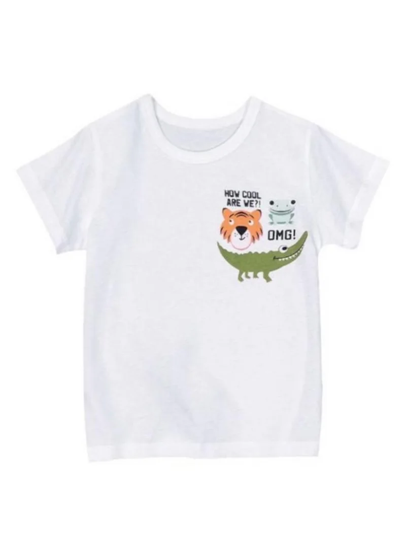 يونيكي White Self Design Printed Round Neck Cotton T-shirt