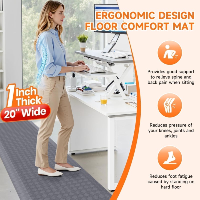 StepRite 1â€ Thick Kitchen Mats for Floor, Anti Fatigue Kitchen Rugs, Non-Slip,Heavy Duty Water Resistant Kitchen Rug, Standing Desk Mat for Friends, Family, Home, Kitchen, Office (72" x 20", Grey) - Image 5