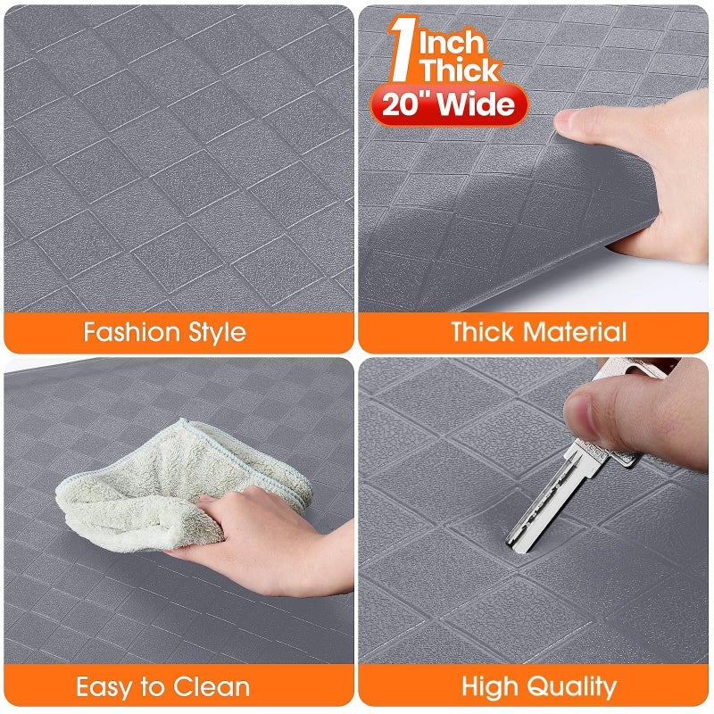 StepRite 1â€ Thick Kitchen Mats for Floor, Anti Fatigue Kitchen Rugs, Non-Slip,Heavy Duty Water Resistant Kitchen Rug, Standing Desk Mat for Friends, Family, Home, Kitchen, Office (72" x 20", Grey) - Image 4