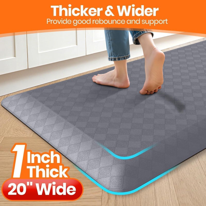 StepRite 1â€ Thick Kitchen Mats for Floor, Anti Fatigue Kitchen Rugs, Non-Slip,Heavy Duty Water Resistant Kitchen Rug, Standing Desk Mat for Friends, Family, Home, Kitchen, Office (72" x 20", Grey) - Image 2